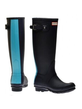 Hunter Black Rain Boots with Teal Accent(7)